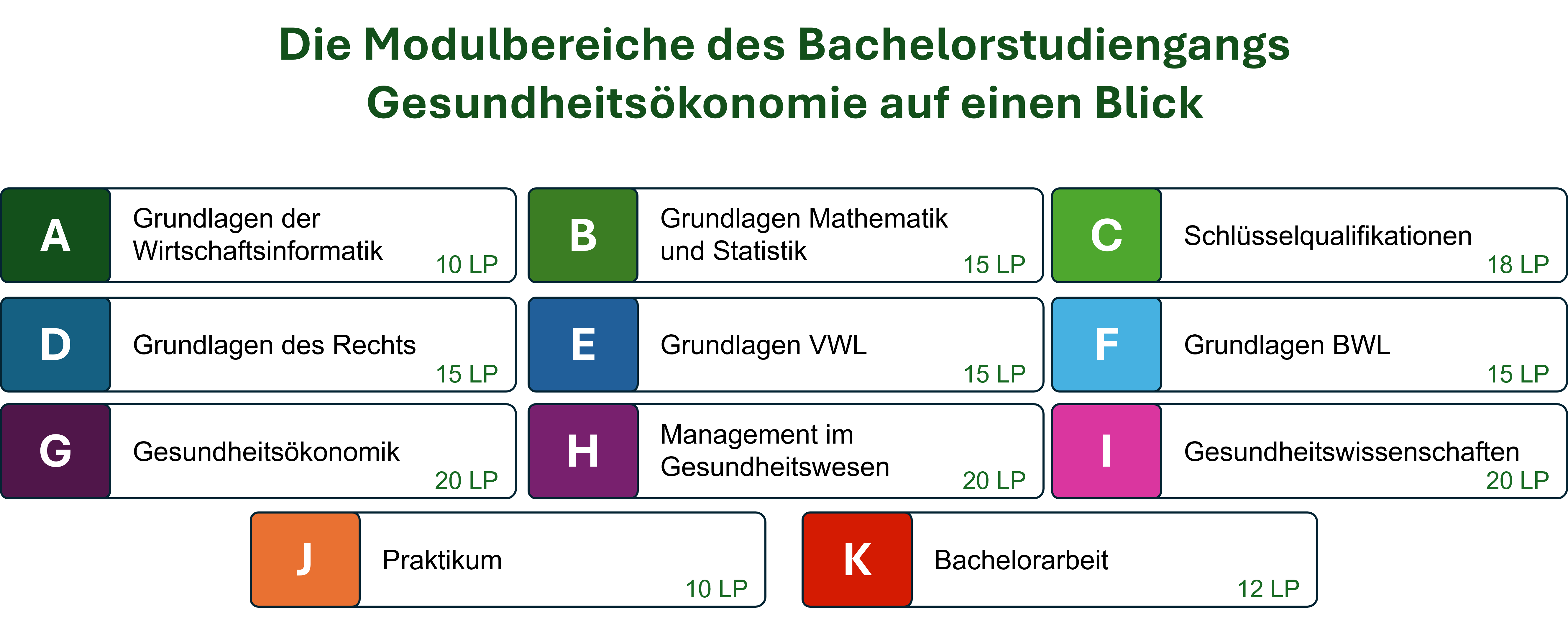 Die Modulbereiche des Bachelorstudiengangs Gesundheitsökonomie auf einen Blick